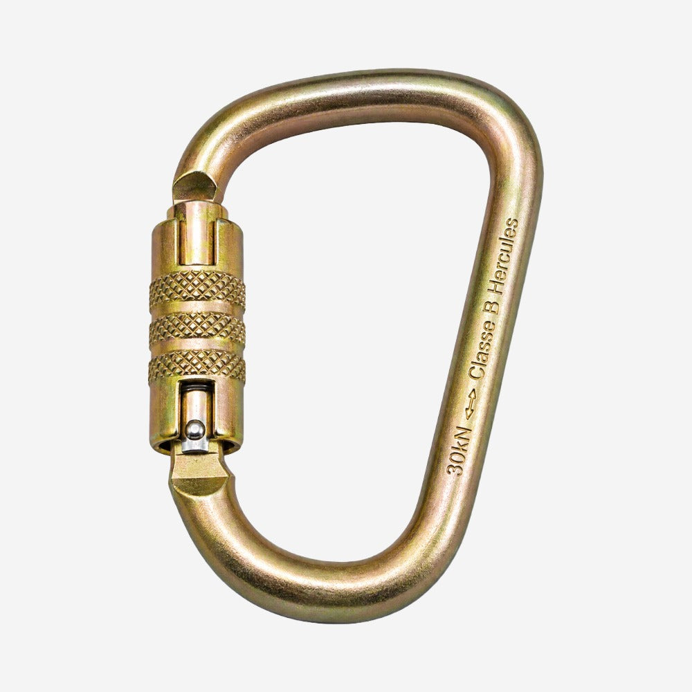 Conector Classe B D Assimétrico em Aço para Trabalho em Altura Proteção Contra Quedas Trava Tripla Automática 15mm 40kN Hércules HLM0304