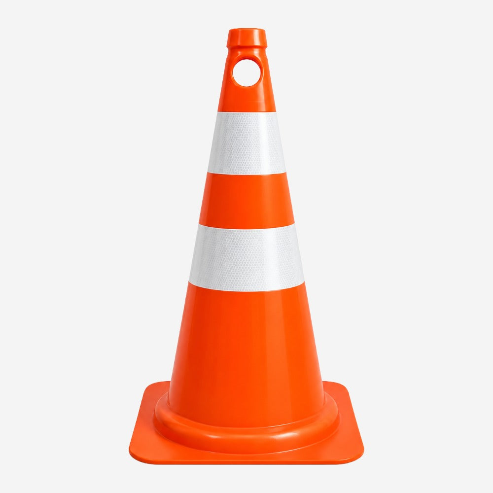 Cone de Sinalização Flexível 75cm Laranja com 2 Faixas Refletivas para Rodovias e Obras KTELI