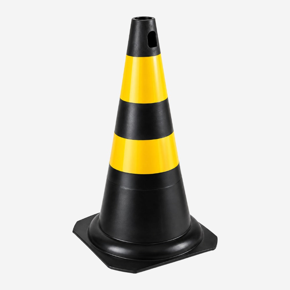 Cone de Sinalização Rígido 75cm Preto e Amarelo para Indústrias, Obras e Estacionamentos KTELI