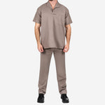 Conjunto Calça e Camisa Manga Curta de Brim Elástico Total Cinza 100% Algodão com Proteção UV FPS 50+
