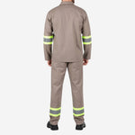 Conjunto Calça e Camisa Manga Longa de Brim Com Faixas Refletivas Elástico Total Cinza 100% Algodão com Proteção UV FPS 50+