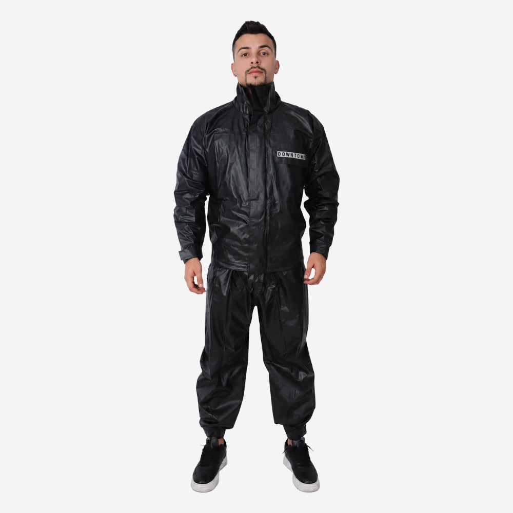 Conjunto para Motoqueiro Motoboy de PVC Preto Impermeável Gola Alta com Fechamento em Zíper e Velcro Maicol C.A 37473/37474 