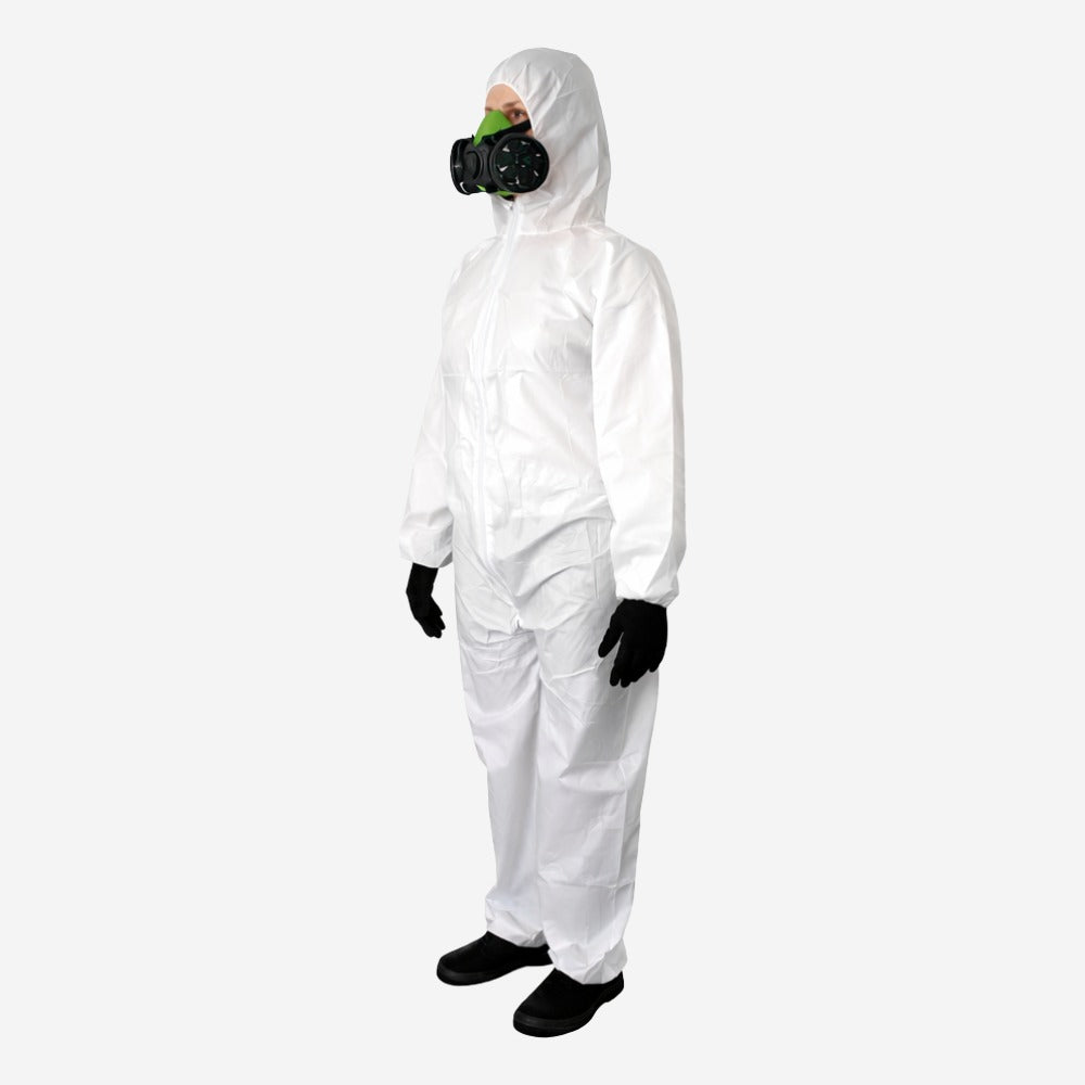 Macacão de Segurança Tecido Não Tecido Branco Capuz em Duas Peças Fechamento em Zíper Com Punho e Tornozelo Ajustável Volk Covertech 100 18.86.111.06 C.A 39183