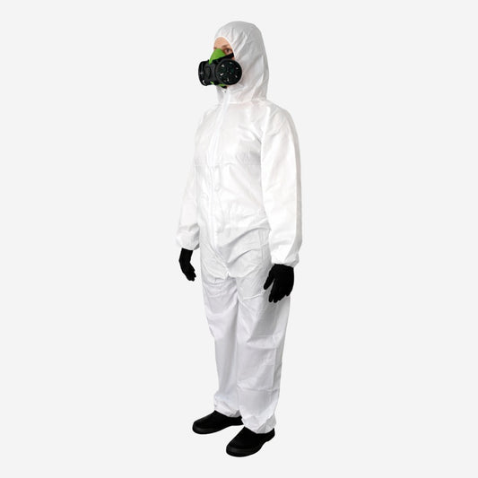 Macacão de Segurança Tecido Não Tecido Branco Capuz em Duas Peças Fechamento em Zíper Com Punho e Tornozelo Ajustável Volk Covertech 100 18.86.111.06 C.A 39183