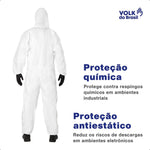 Macacão de Segurança Tecido Não Tecido Branco Capuz em Duas Peças Fechamento em Zíper Com Punho e Tornozelo Ajustável Volk Covertech 100 18.86.111.06 C.A 39183