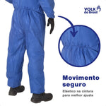 Macacão de Segurança Tecido Não Tecido Azul Capuz de Três Peças Fechamento em Zíper com Aba Protetora Punho e Tornozelo Ajustável Volk Covertech 200 18.87.111.02 C.A 39299