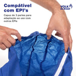 Macacão de Segurança Tecido Não Tecido Azul Capuz de Três Peças Fechamento em Zíper com Aba Protetora Punho e Tornozelo Ajustável Volk Covertech 200 18.87.111.02 C.A 39299