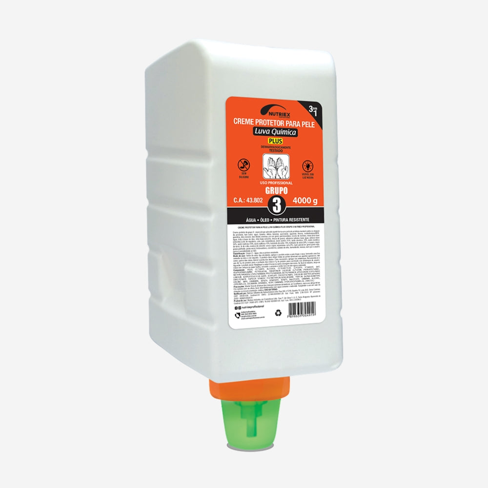 Creme de Proteção Para Mãos Luva Química Grupo 3 4 Kg Refil Dispenser Nutriex Profissional 64907 CA 43802