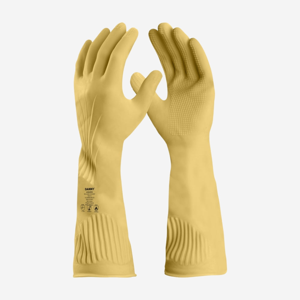 Luva de Proteção Produtos Químicos Altas Temperaturas 100°C Látex Cano Longo Danny DA-2020 CA 9567