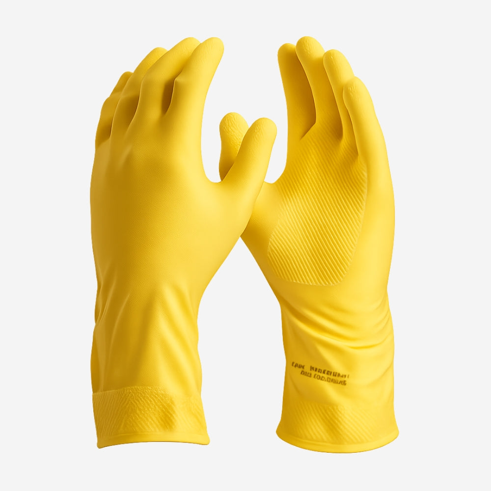 Luva de Proteção Limpeza Produtos Químicos Látex Amarelo Com Forro Em Algodão Flocado Danny DA-299 C.A 15532