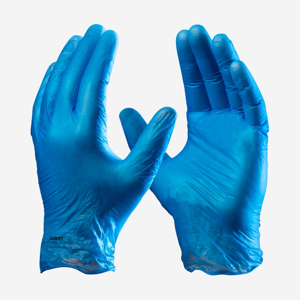 Luva de Vinil Descartável Uso Geral Azul Com Amido Caixa com 100 Danny DA-301CA CA 21120