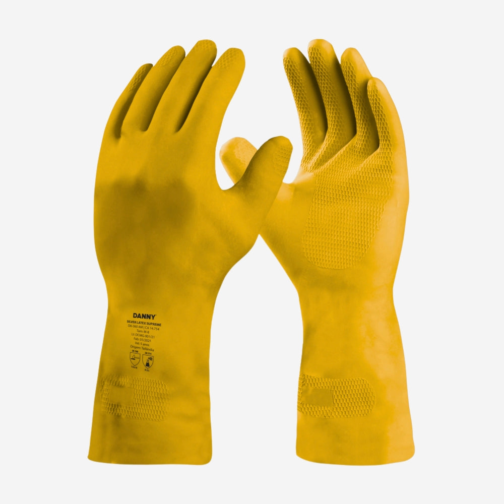 Luva de Proteção Limpeza Produtos Químicos Látex Natural Amarelo Interior em Verniz de Borracha Nitrílica Danny DA-350 CA 14754
