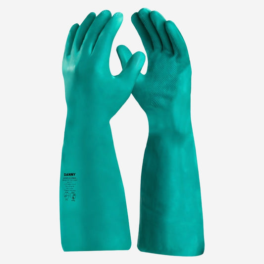 Luva de Proteção Produtos Químicos Antiderrapante Nitrílica Verde Cano Longo 46 cm Danny Nitriflex DA-36.104 C.A 12254