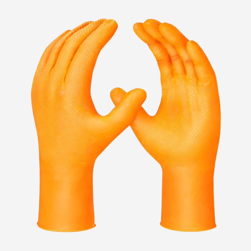 Luva Nitrílica Descartável Antiderrapante Proteção Química Laranja Caixa com 50 Danny Sensiflex Grip DA-90.600 C.A 50744