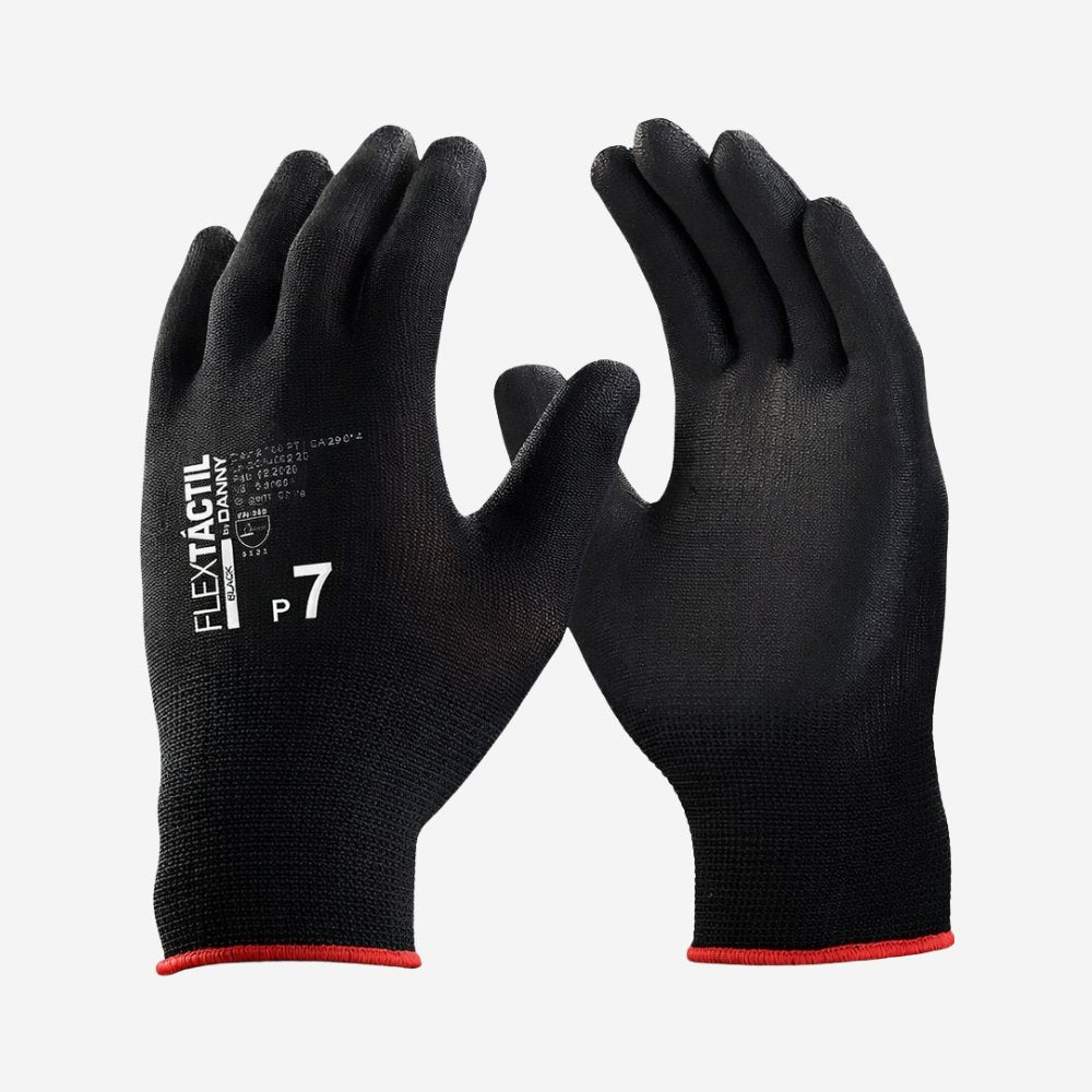Luva de Proteção Multitato Abrasão Antiestática Tricotada em Nylon e Poliuretano Preto Danny Flextáctil DA-12.100BR C.A. 29014