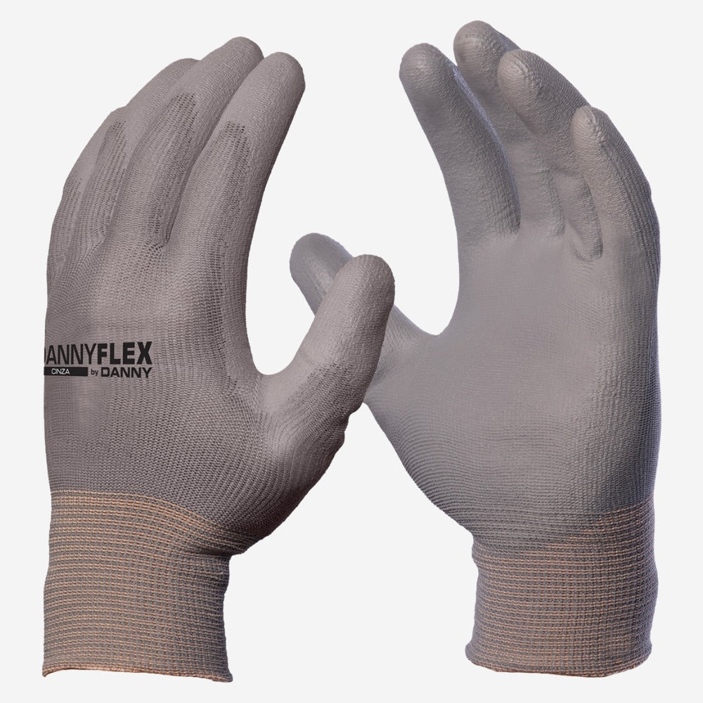 Luva de Proteção Antiestática Multitato Altas Temperaturas Até 100º C Tricotada em Nylon com PU Cinza Danny Dannyflex DA-12.200 C.A 10508