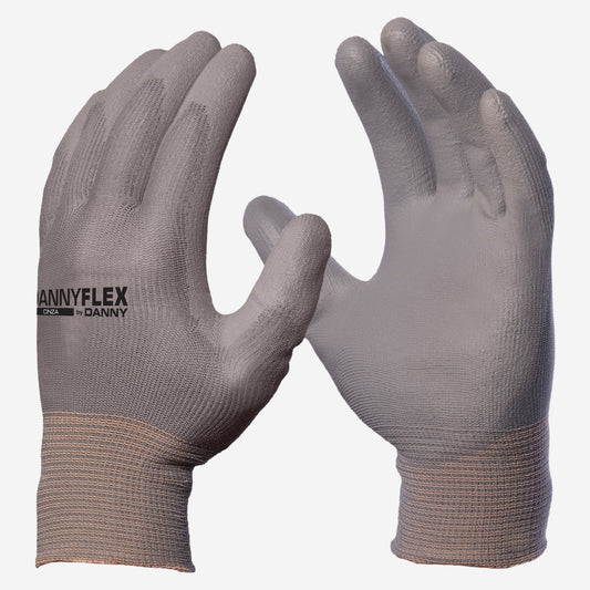 Luva de Proteção Antiestática Multitato Altas Temperaturas Até 100º C Tricotada em Nylon com PU Cinza Danny Dannyflex DA-12.200 C.A 10508
