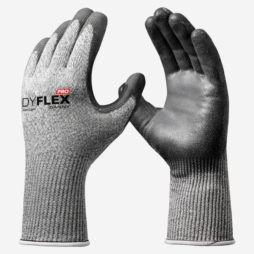 Luva de Proteção Anticorte Multitato Tricotada em Polietileno Com Banho de PU na Palma Cinza Danny Dyflex Pro DA-12.501 C.A 45393