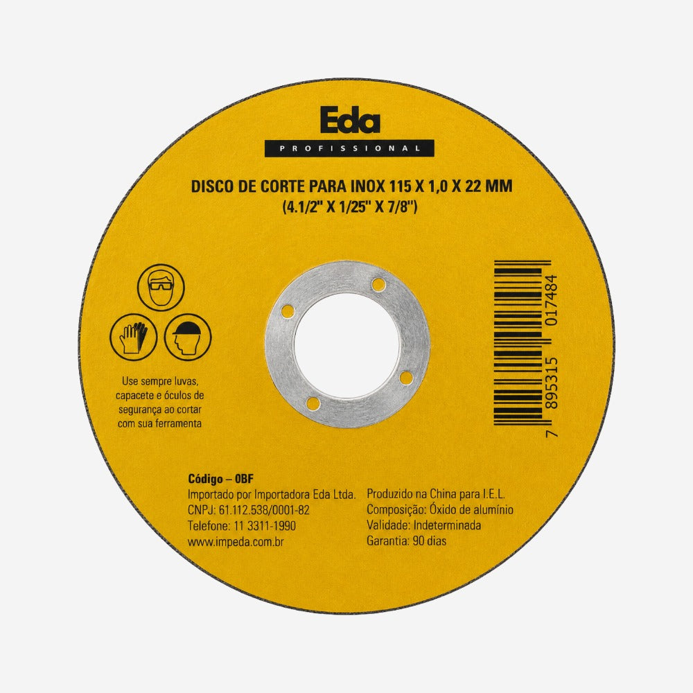 Disco de Corte para Inox 115mm 4.12 x 1,0mm x 22mm Eda 0BF
