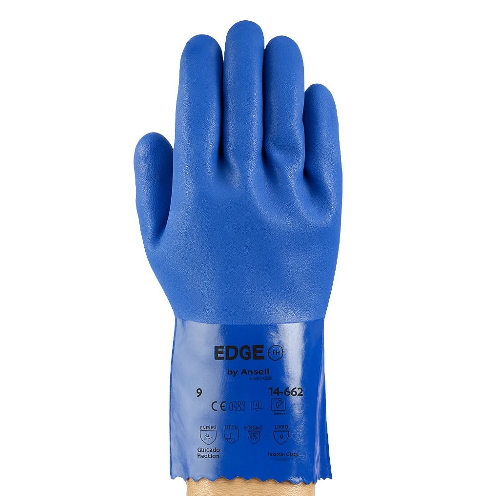 Luva de Proteção Produtos Químicos Abrasão PVC Azul 26cm Ansell EDGE 14-662 CA 26043