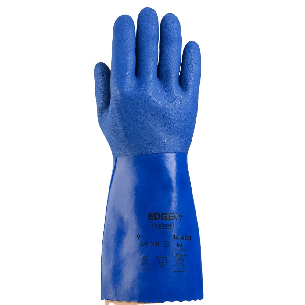 Luva de Proteção Produtos Químicos Abrasão PVC Azul 36cm Ansell EDGE 14-663 CA 26043
