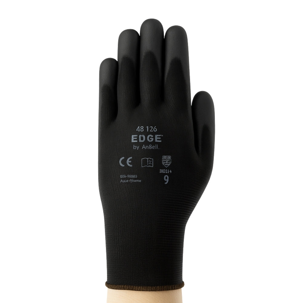Luva de Proteção Multitato Abrasão Tricotada Poliuretano Preta Ansell EDGE 48-126 CA 31492
