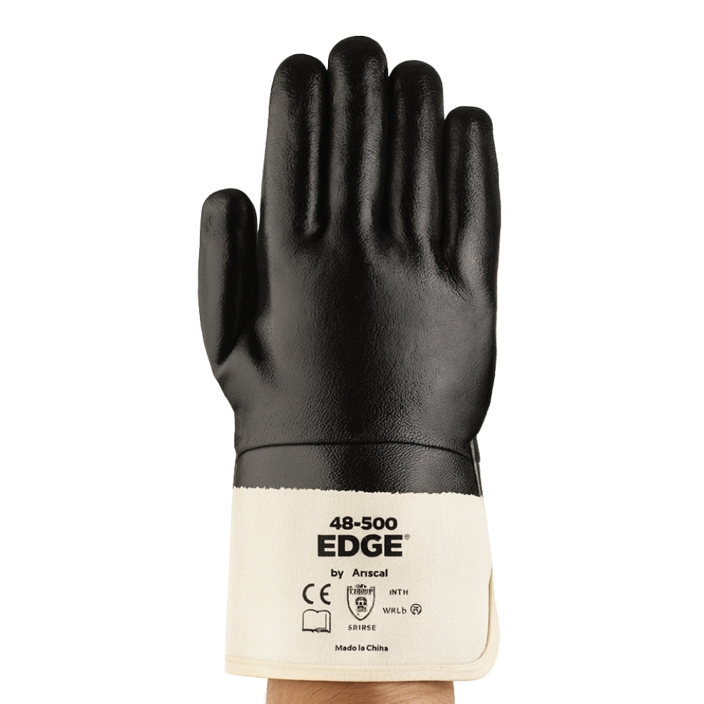 Luva de Proteção Abrasão Óleo Banho Total Nitrílico Preta Ansell EDGE 48-500 CA 40893