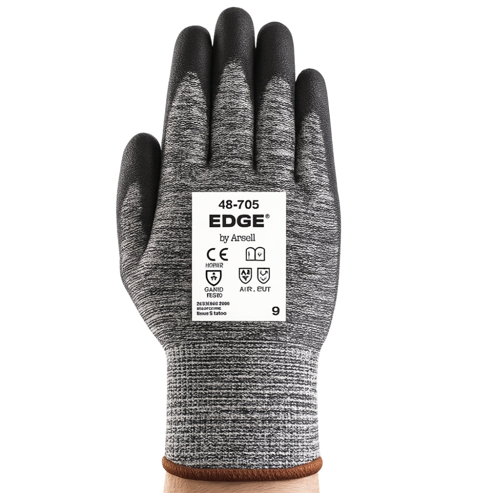 Luva de Proteção Anticorte Abrasão Tricotada Poliuretano Preta e Cinza Ansell EDGE 48-705 CA 35708