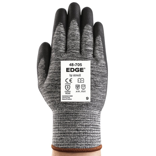 Luva de Proteção Anticorte Abrasão Tricotada Poliuretano Preta e Cinza Ansell EDGE 48-705 CA 35708