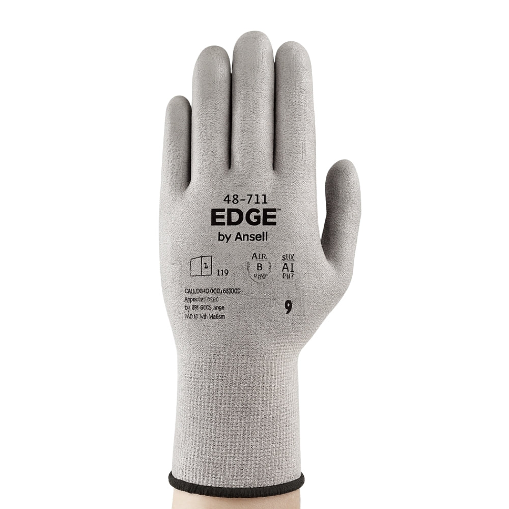 Luva de Proteção Anticorte Abrasão Tricotada Poliuretano Cinza Ansell EDGE 48-711 CA 42558