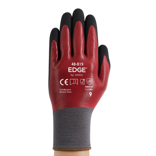 Luva de Proteção Abrasão Óleo Tricotada Nitrílica Preta e Vermelha Ansell EDGE 48-919 CA 43203