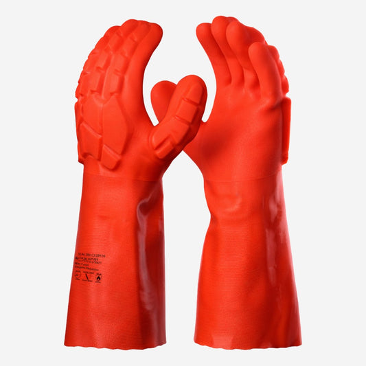 Luva de Proteção Anti-impacto Produtos Químicos Baixas e Altas Temperaturas -30º C Até 250º C Nylon Com Banho de PVC Laranja Danny Extreme Chem DA-43.100 C.A 44556