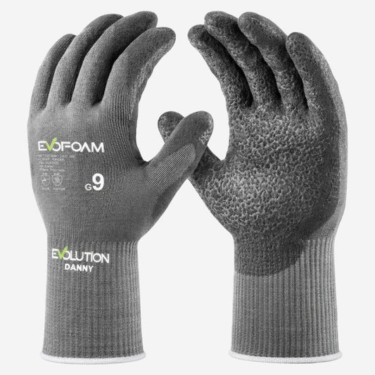 Luva de Proteção Abrasão Altas Temperaturas Até 100º C Nylon e Elastano Cinza Com Banho Nitrílico na Palma Danny Evofoam DA-11.874FE C.A 51828