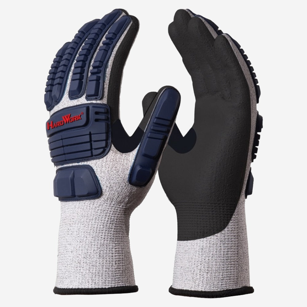 Luva de Proteção Anti-impacto Altas Temperaturas Até 100º C PEAD Cinza com Banho Nitrílico na Palma Preta Danny Extreme Hard Work DA-43.600 C.A 45831
