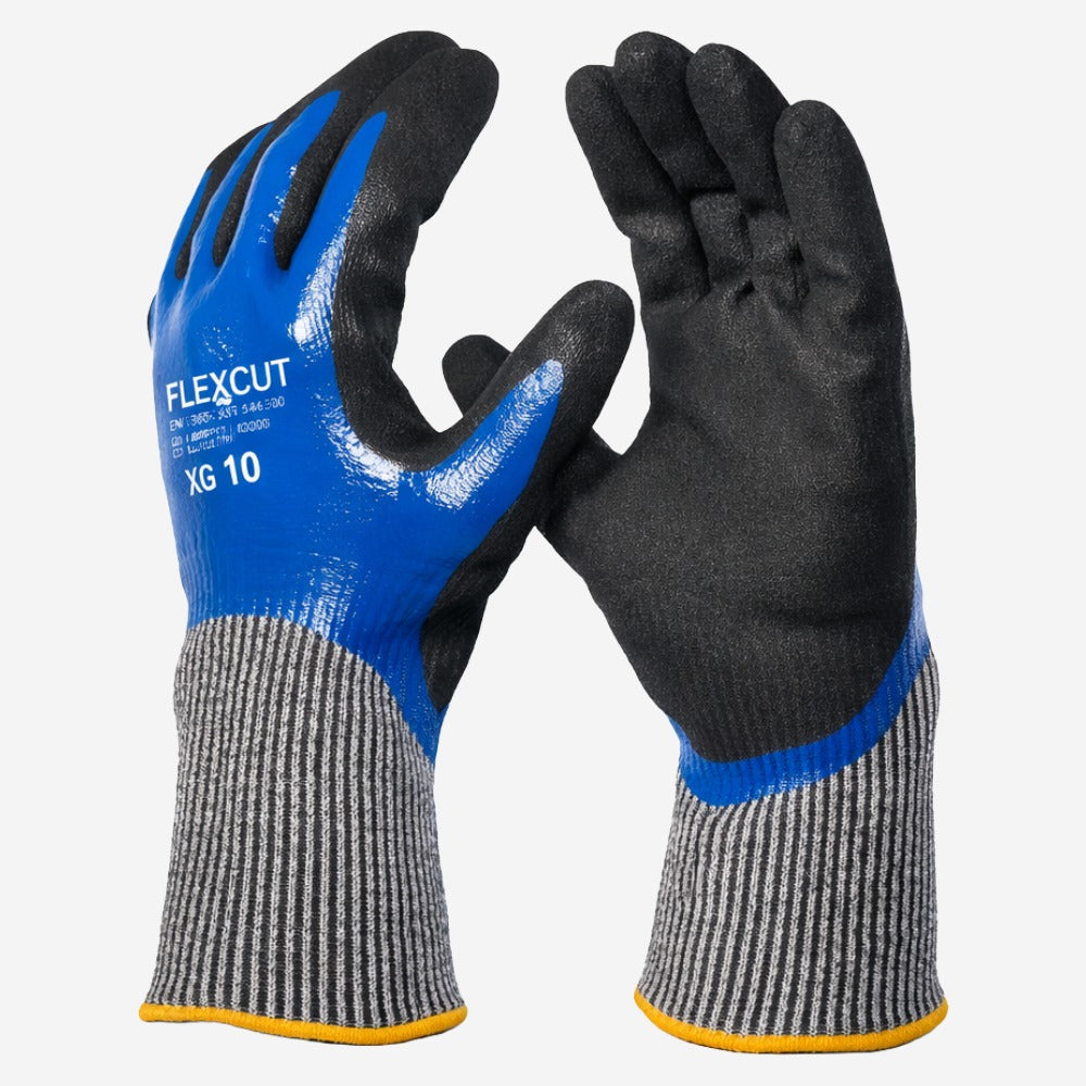 Luva de Proteção Abrasão Óleos e Graxas Polietileno Com Banho Total Nitrílico Punho Longo Azul Danny Flexcut DA-45.500L C.A 41948