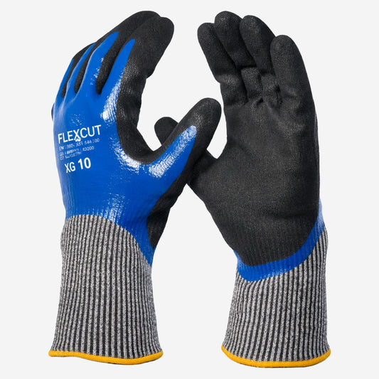 Luva de Proteção Abrasão Óleos e Graxas Polietileno Com Banho Total Nitrílico Punho Longo Azul Danny Flexcut DA-45.500L C.A 41948