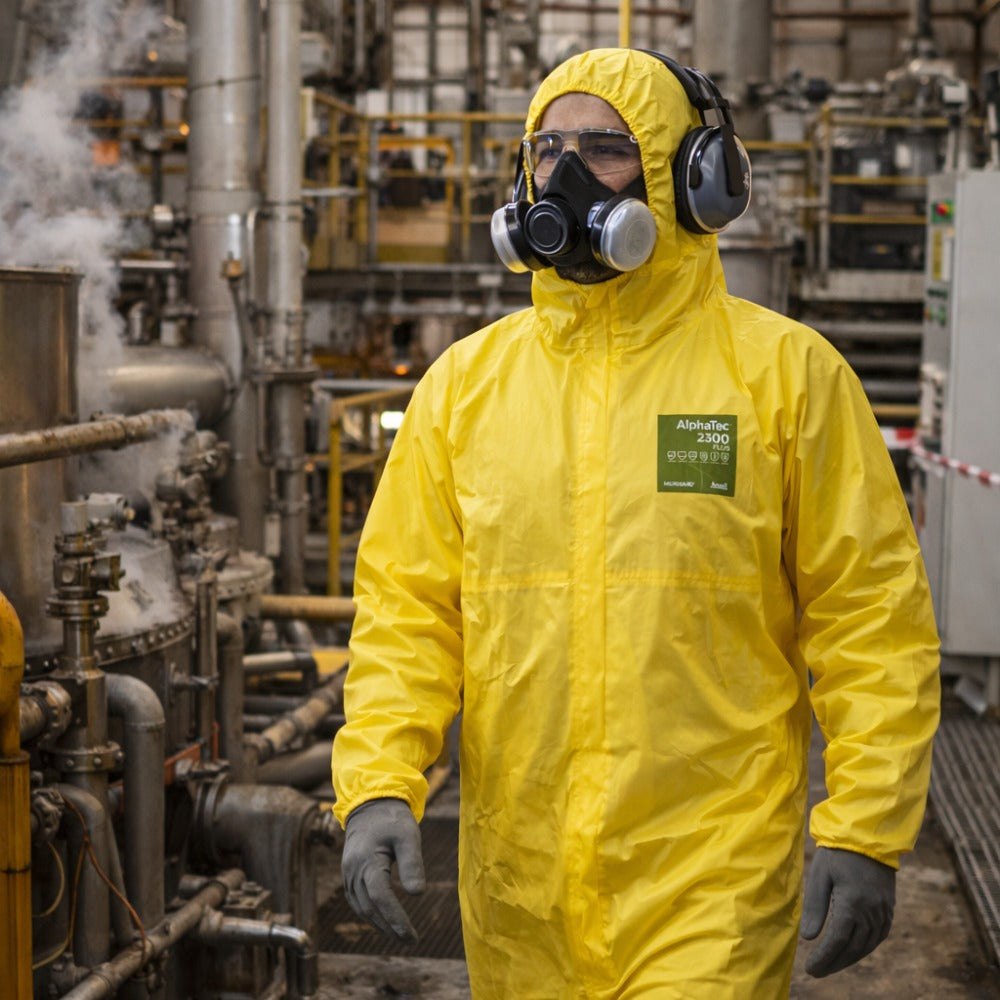 Macacão de Segurança Produtos Químicos Polietileno Amarelo Ansell AlphaTec 2300 PLUS Modelo 132 C.A 39705