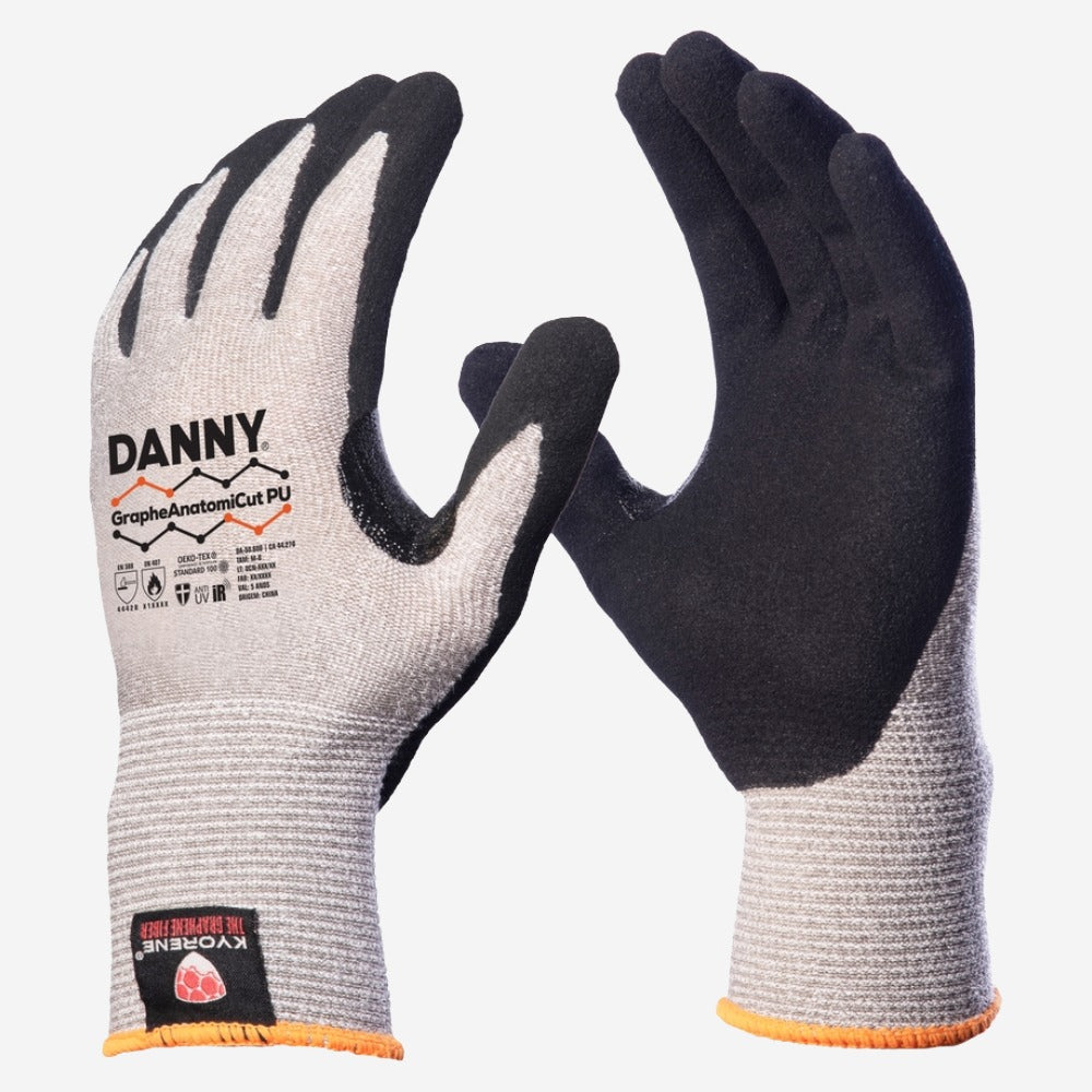 Luva de Proteção Anticorte Baixas e Altas Temperaturas -30º C - 250º C Grafeno Com Banho Nitrílico na Palma Cinza Danny GrapheAnatomiCut DA-50.100 C.A 41999