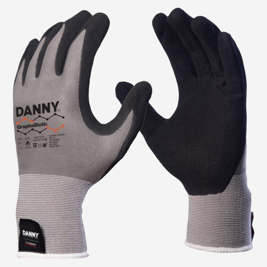 Luva de Proteção Multitato Altas Temperaturas Até 250º C Grafeno Com Banho Nitrílico na Palma Cinza Danny GrapheBiotic DA-50.000 C.A 42017