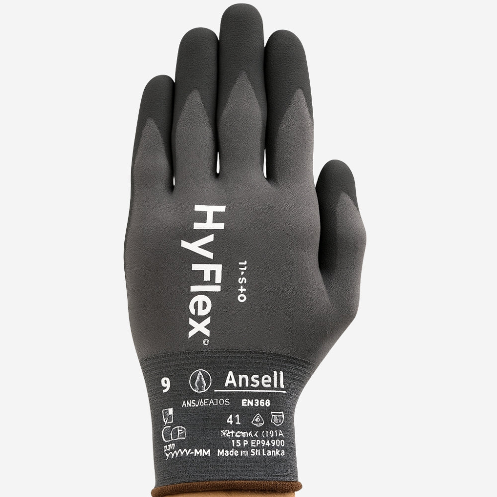 Luva de Proteção Abrasão Tricotada Espuma de Nitrilo Preta e Cinza Ansell HyFlex 11-840 CA 33392