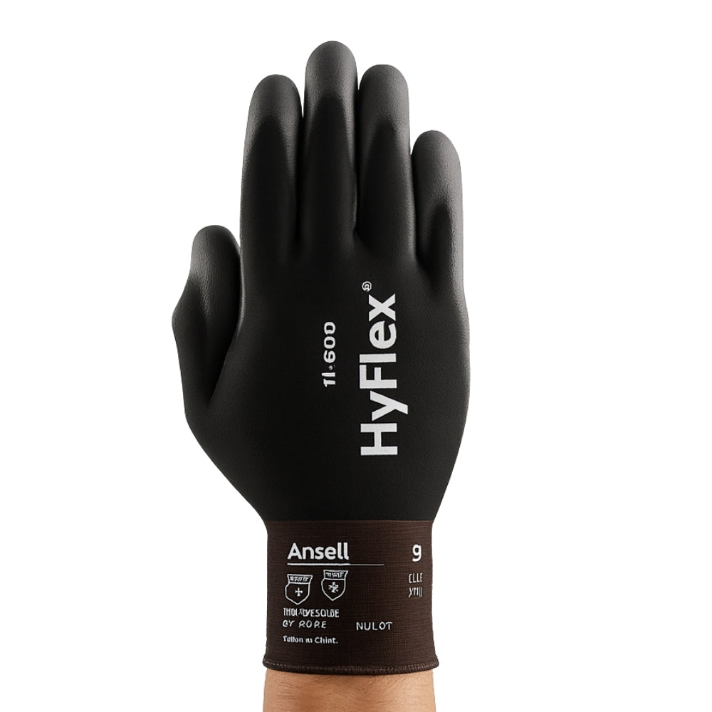 Luva de Proteção Multitato Poliuretano Preta e Branca Ansell HyFlex 11-600 CA 17601