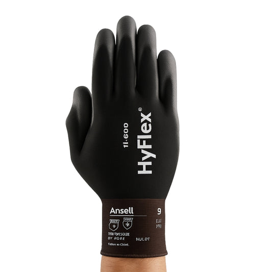 Luva de Proteção Multitato Poliuretano Preta e Branca Ansell HyFlex 11-600 CA 17601
