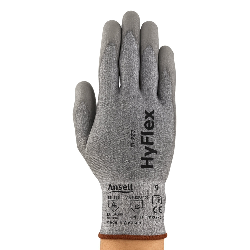 Luva de Proteção Anticorte Abrasão Tricotada Poliuretano Cinza Ansell HyFlex 11-727 CA 36511