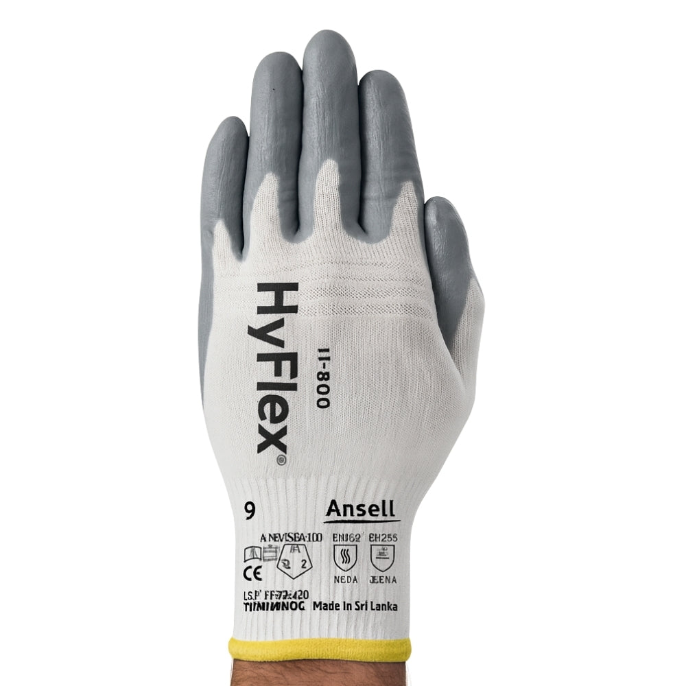 Luva de Proteção Multiuso Tricotada Espuma de Nitrilo Cinza Ansell HyFlex 11-800 CA 12413