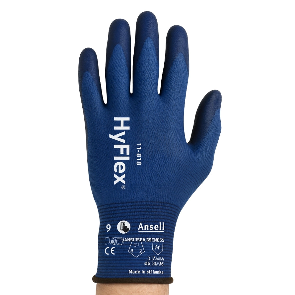 Luva de Proteção Multiuso Tricotada Espuma de nitrilo Azul Ansell HyFlex 11-818 CA 33395