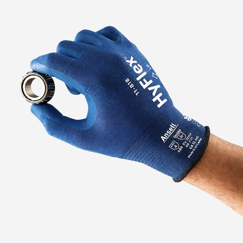 Luva de Proteção Multiuso Tricotada Espuma de nitrilo Azul Ansell HyFlex 11-818 C.A 33395