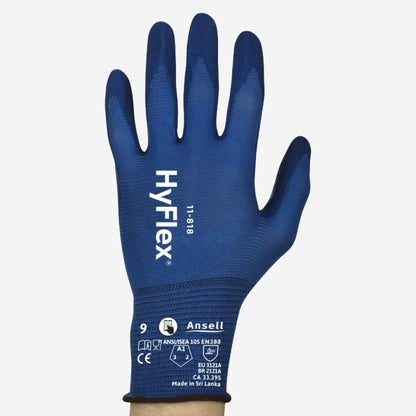 Luva de Proteção Multiuso Tricotada Espuma de nitrilo Azul Ansell HyFlex 11-818 C.A 33395