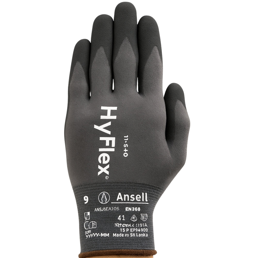 Luva de Proteção Abrasão Tricotada Espuma de Nitrilo Preta e Cinza Ansell HyFlex 11-840 CA 33392