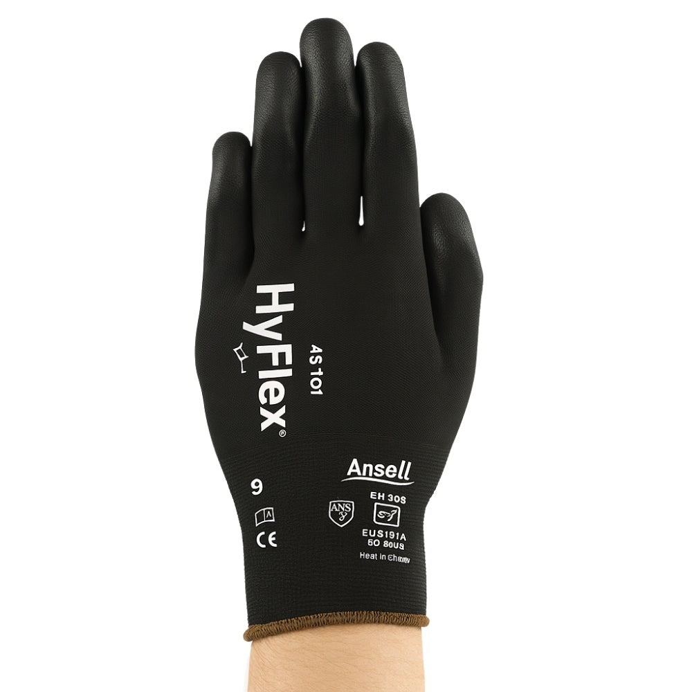 Luva de Proteção Multiuso Abrasão Tricotada Poliuretano Preta Ansell HyFlex 48-101 CA 16722