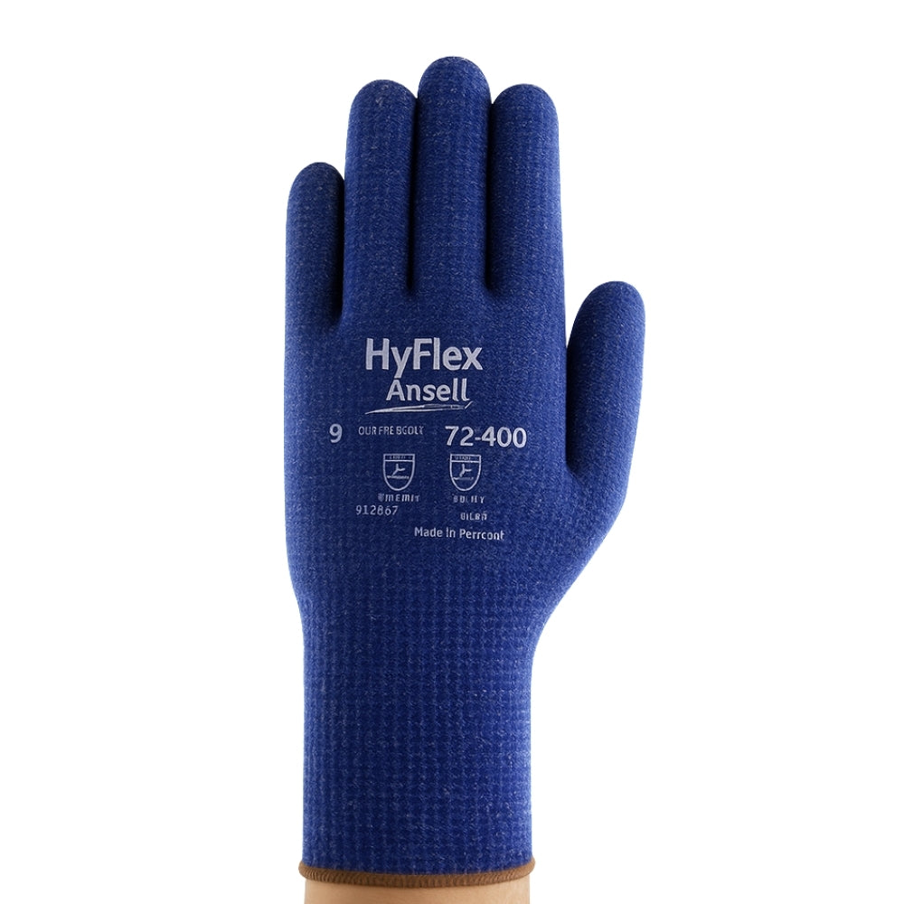 Luva de Proteção Anticorte Tricotada Fibra de Vidro Azul Ansell HyFlex 72-400 CA 34027